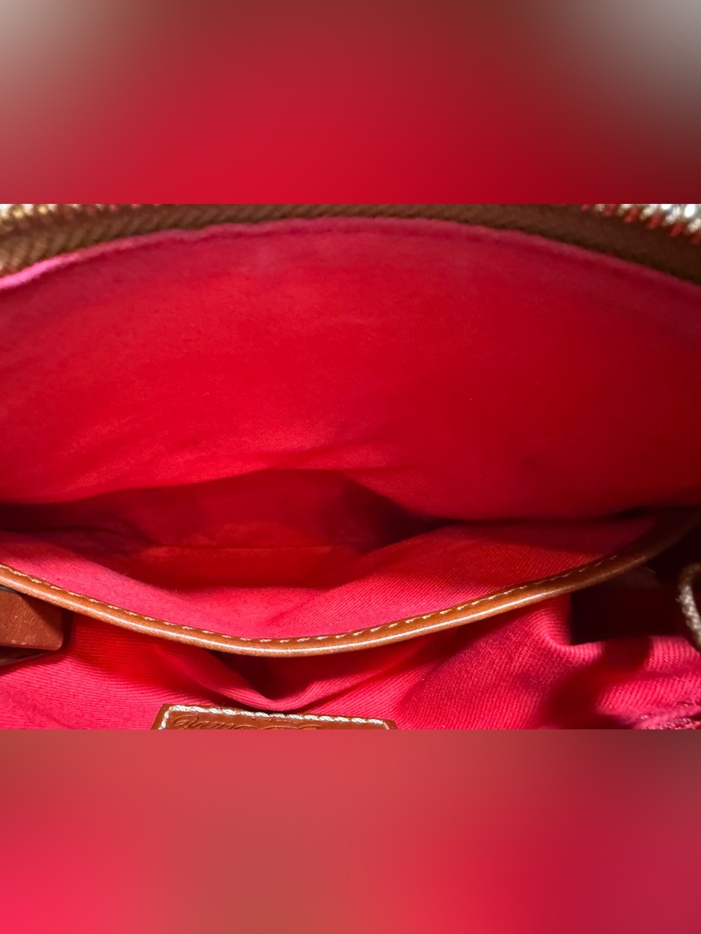 Dooney & Bourke Ginger Pouchette Crossbody Bag Caramel Pebble Leather Brown Trim - Picture 15 of 16